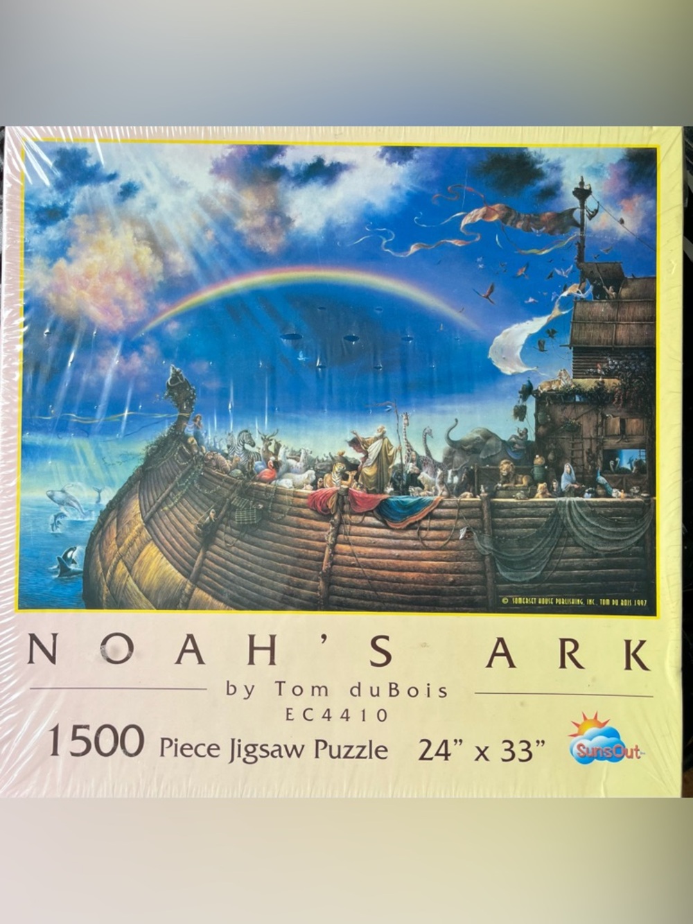 Noah's Ark Jigsaw Puzzle by Tom duBois - Vibrant Blue Rainbow Artwork